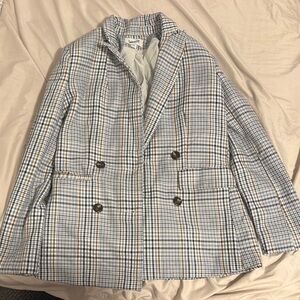 Evereve White and Blue Blazer Structured Suit Jacket